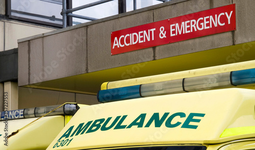  Accident & Emergency and Ambulance  signs close together, one above the other,  outside an NHS hospital in the UK photo