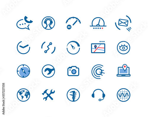 GPS navigation and geolocation, monitoring of transport. Linear vector icons for your website application and presentation.