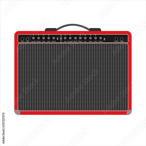 Isolated vintage black electric guitar amplifier equipment for musician flat logo or icon style, print for tee-shirt and Assemble website, Musical instrument sales business. vector and illustration.