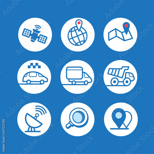Transport and geolocation. A simple flat linear icon in a circle.