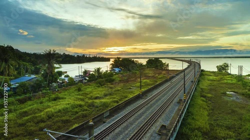 Time Lapse : Sunrise Scenery Of Floating Railway Of Taiping Town.HD