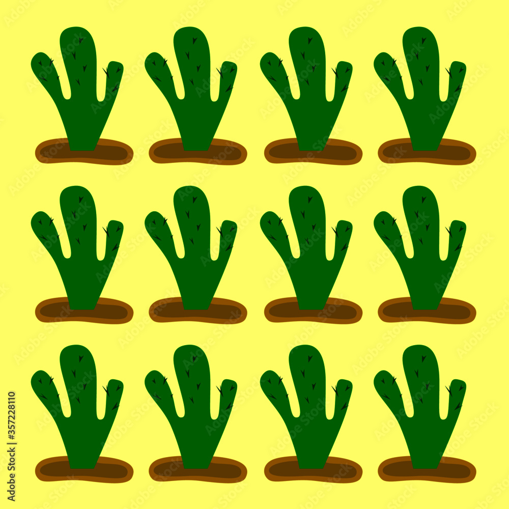 Fototapeta premium Cute green Cacktuses design elements, on yellow