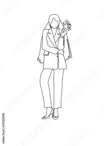 One continuous line drawing  of newlyweds holding hands taking pre-wedding