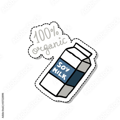 soy milk doodle icon, vector sticker illustration