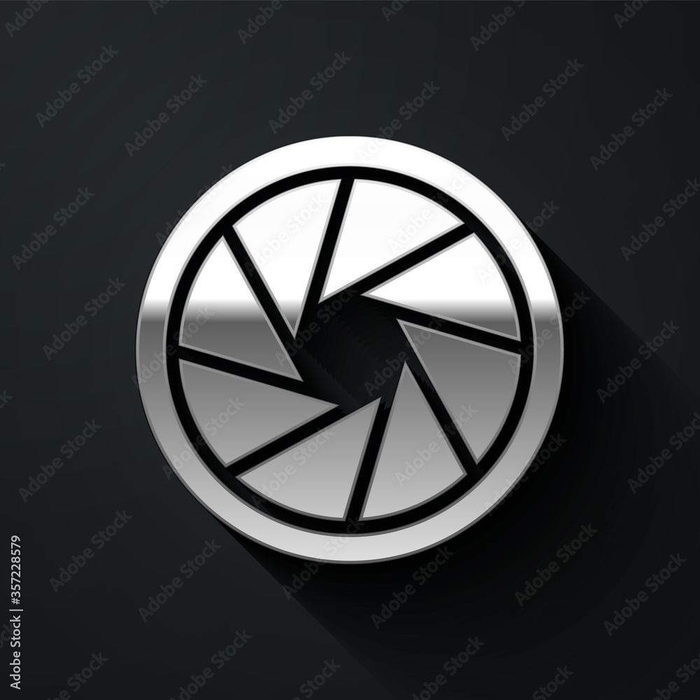 Silver Camera shutter icon isolated on black background. Long shadow style. Vector Illustration. Silver Camera shutter icon isolated on black background. Long shadow style. Vector Illustration.