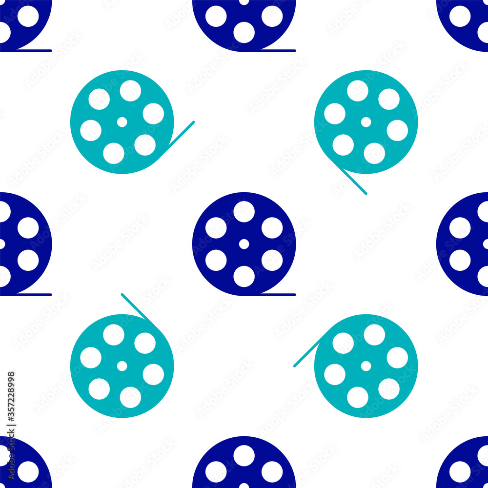 Blue Film reel icon isolated seamless pattern on white background. Vector Illustration. Blue Film reel icon isolated seamless pattern on white background. Vector Illustration.