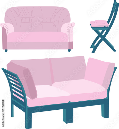 Set of sofa. Collection of sofa in flat cartoon style. Vector illustration