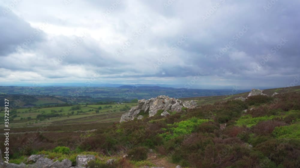 Stiperstones view of the Shropshire Hills in the UK with strong winds Stiperstones view of the Shropshire Hills in the UK with strong winds