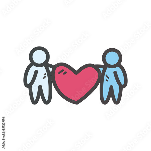 Avatars couple with heart line and fill style icon vector design
