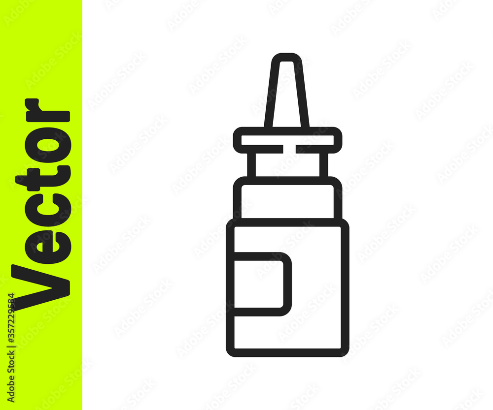 Black line Bottle nasal spray icon isolated on white background. Vector Illustration. Black line Bottle nasal spray icon isolated on white background. Vector Illustration.