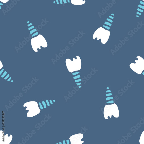 dental implant seamless doodle pattern, vector color illustration