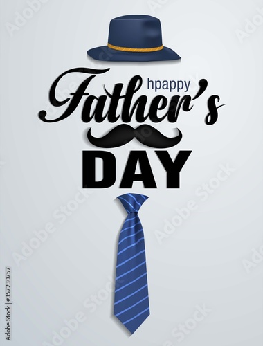Happy father's day with tie, hat and mustache illustration. Father's day greeting card