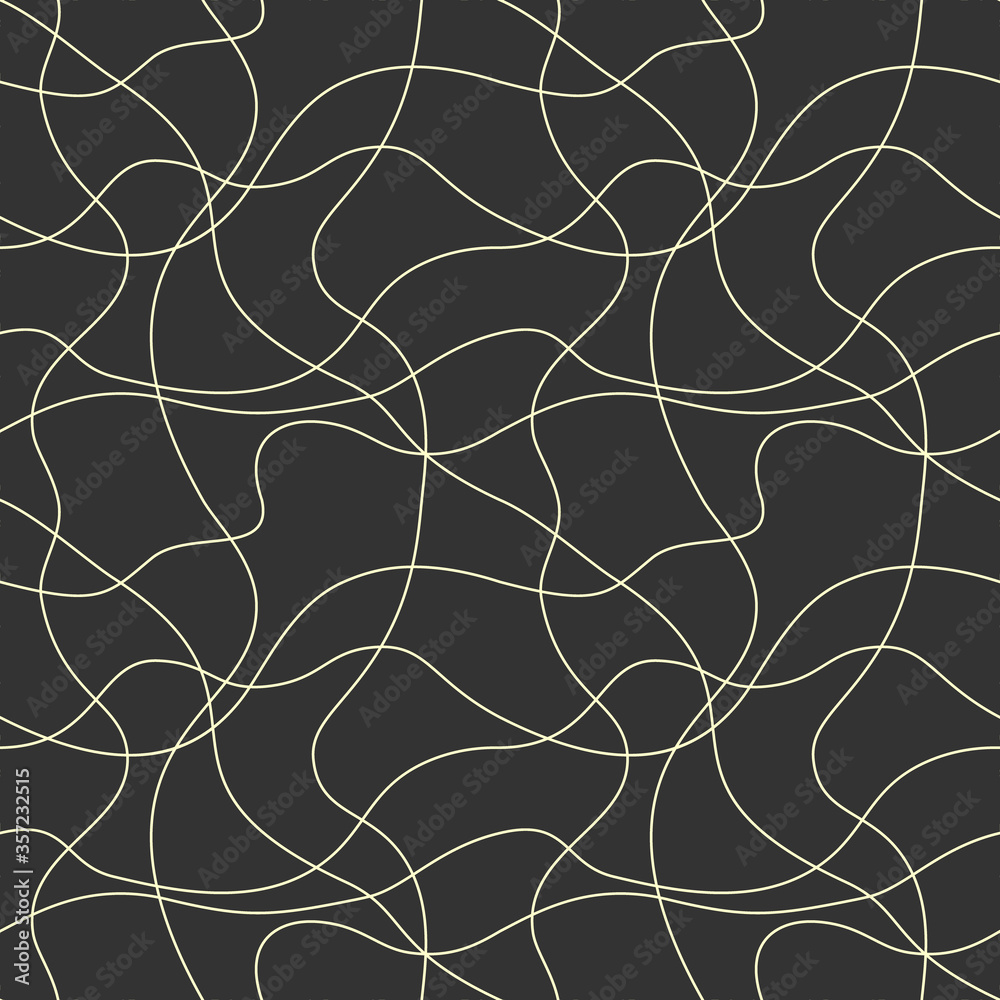 Seamless pattern of light wavy intersecting lines on a dark background.