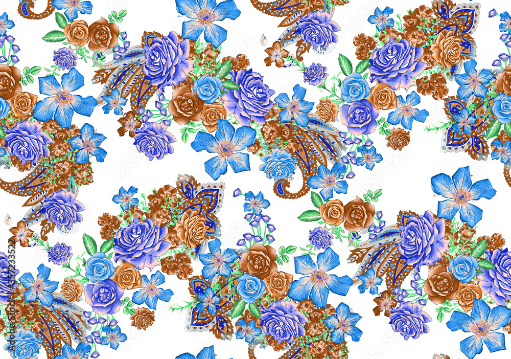 Obraz premium Seamless pattern with spring flowers and leaves. Hand drawn background. floral pattern for wallpaper or fabric.