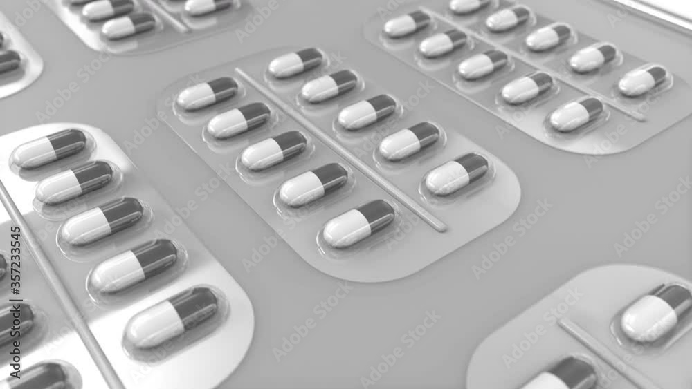 3d Looped animation of conveyor with capsule pills. Pharmaceutical concept, medicines or drugs production. 3d Looped animation of conveyor with capsule pills. Pharmaceutical concept, medicines or drugs production.