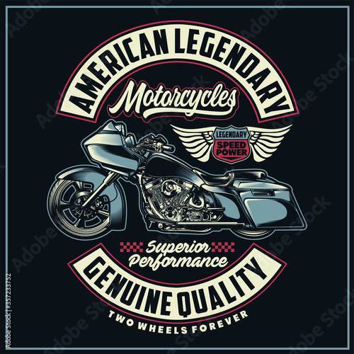 “ American Legendary Motorcycles ” T-Shirt was created with  Adobe illustrator. Can be used for digital printing and screen printing photo