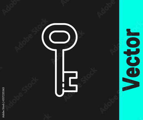 White line House key icon isolated on black background. Vector Illustration.