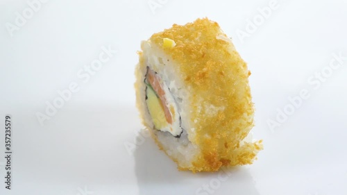 sushi roll philadelphia on a white background close-up