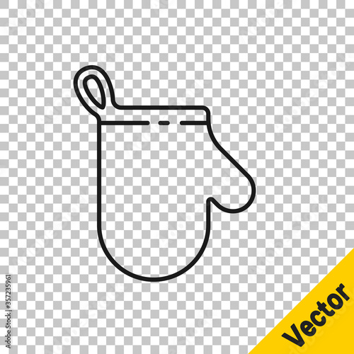 Black line Oven glove icon isolated on transparent background. Kitchen potholder sign. Cooking glove. Vector Illustration.