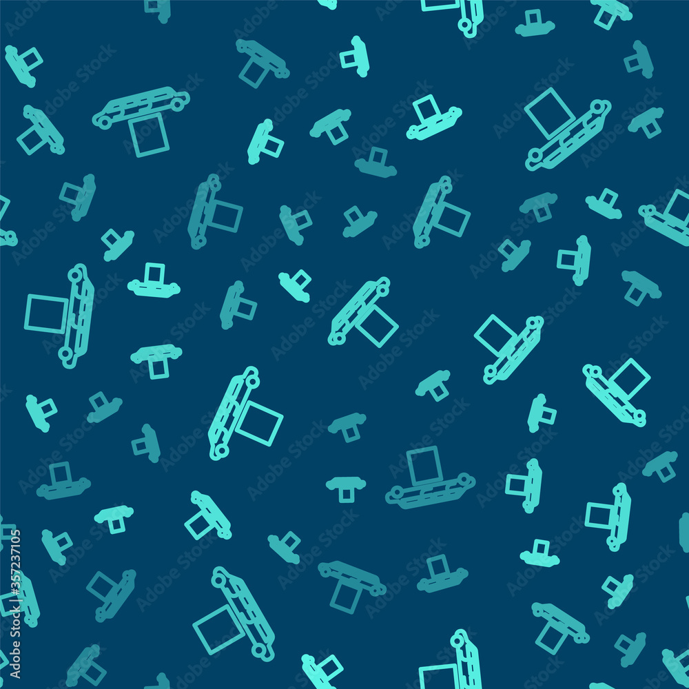 Green line Luxury limousine car and carpet icon isolated seamless pattern on blue background. For world premiere celebrities and guests poster. Vector Illustration. Green line Luxury limousine car and carpet icon isolated seamless pattern on blue background. For world premiere celebrities and guests poster. Vector Illustration.