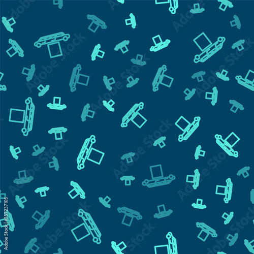 Green line Luxury limousine car and carpet icon isolated seamless pattern on blue background. For world premiere celebrities and guests poster. Vector Illustration.