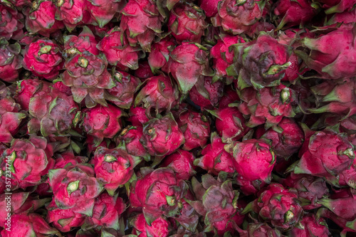 Fresh Dragon fruit closeup in a local market.