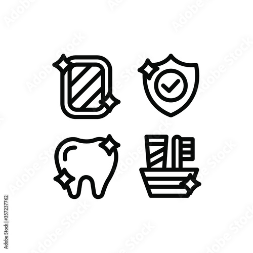 Hygiene icon set with Shield, Mirror, Tooth And Toothbrush, Vector Illustrations.
