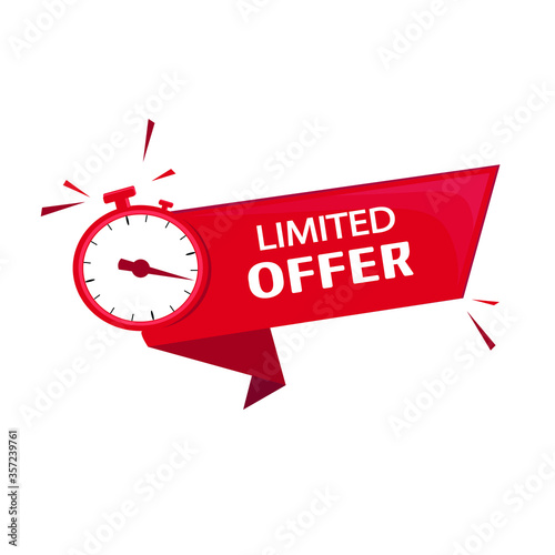 Publication, advertising, promulgation and subsequent offer to obtain a profitable purchase or transaction in a limited time.
Countdown for any type of sale or offer.Vector image in red color, alarm 