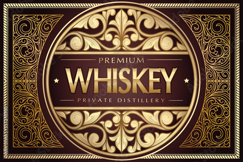 Whiskey - golden ornate vintage decorative label