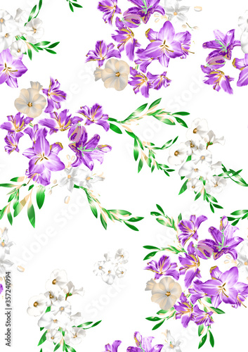 Seamless pattern with spring flowers and leaves. Hand drawn background. floral pattern for wallpaper or fabric.