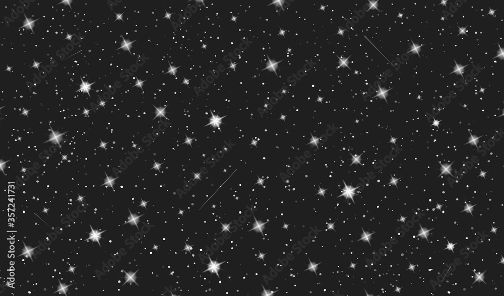 Stary night sky horizontal background. Many shine stars. Vector illustration - obrazy, fototapety, plakaty 