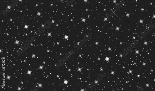 Stary night sky horizontal background. Many shine stars. Vector illustration