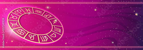 Personal horoscope prediction on magic colors background. Asrtology horizontal banner with place for text. Vector illustration