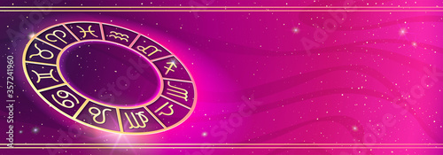 Personal horoscope prediction on magic colors background. Asrtology horizontal banner with place for text. Vector illustration