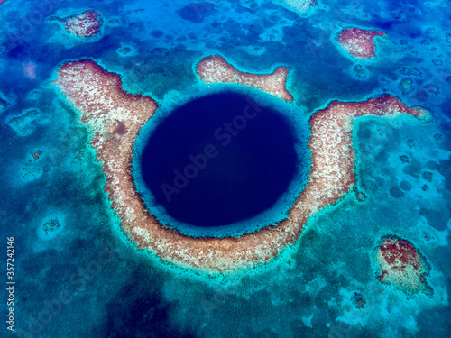Blue Hole Belize and Light House Reef from a drone