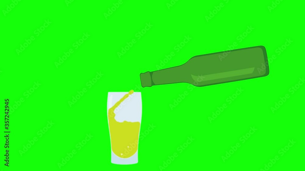 Beer pouring in beer glass over green background. Motion graphics video
