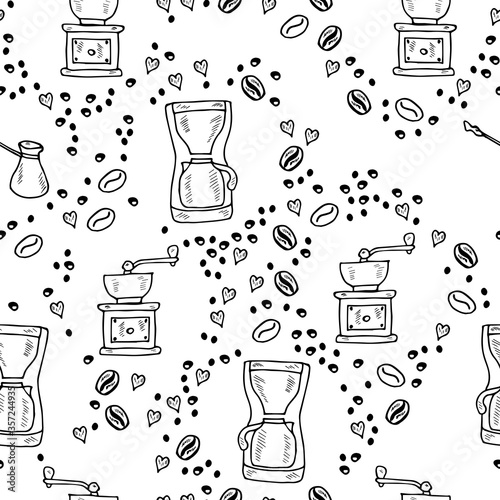 coffee set doodle, seamless 5