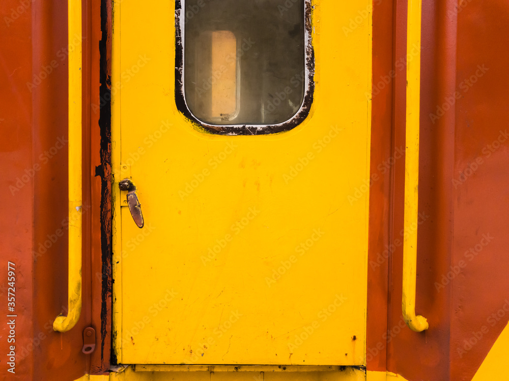 Details on the door of a train run by Indian Railways