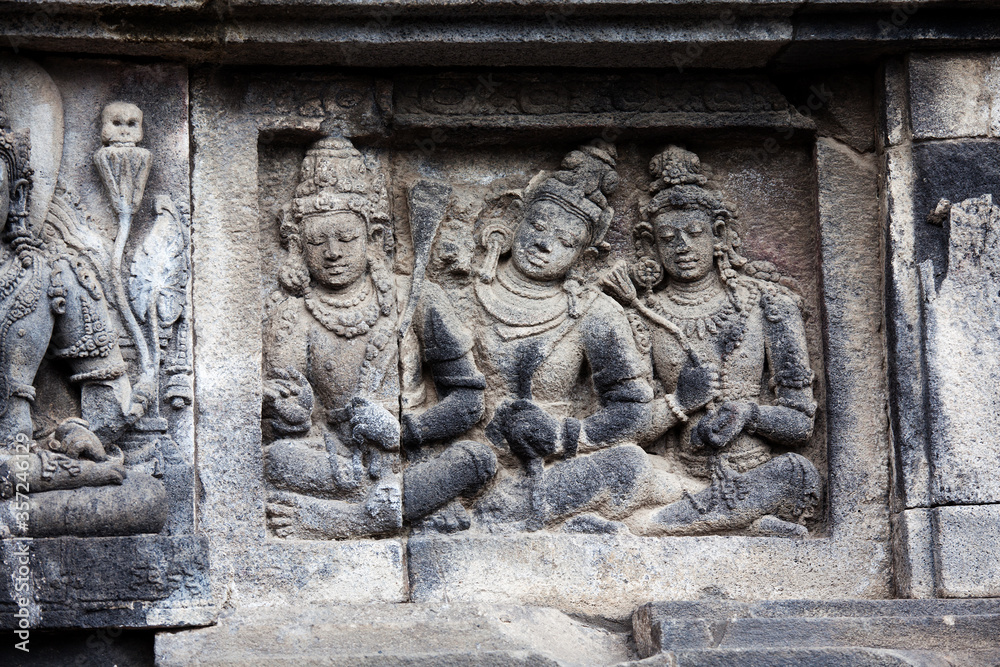 Stone carving in Prambanan temple, Java, Indonesia