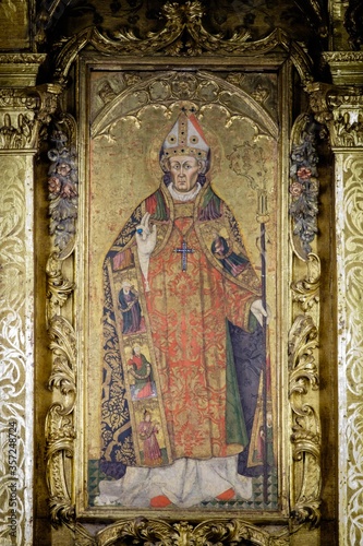 pintura sobre tabla del patrón San Nicolás, siglo XV, iglesia de Sant Nicolau, Palma, Mallorca, balearic islands, Spain