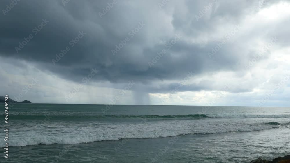 moving ripple sea wave water, raining in the ocean with dark cloud sky background moving ripple sea wave water, raining in the ocean with dark cloud sky background