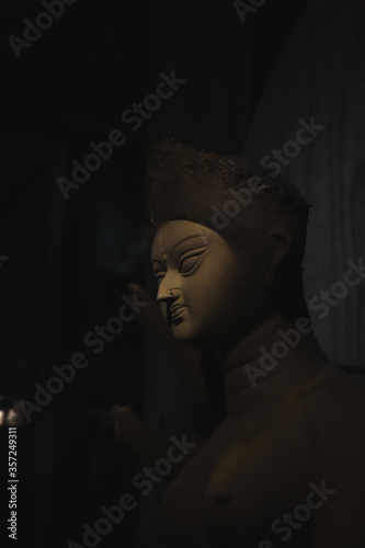 Making of durga idol by the artist stock image.