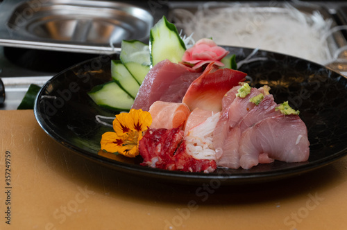 Sashimi dish with raw white fish, Japanese food