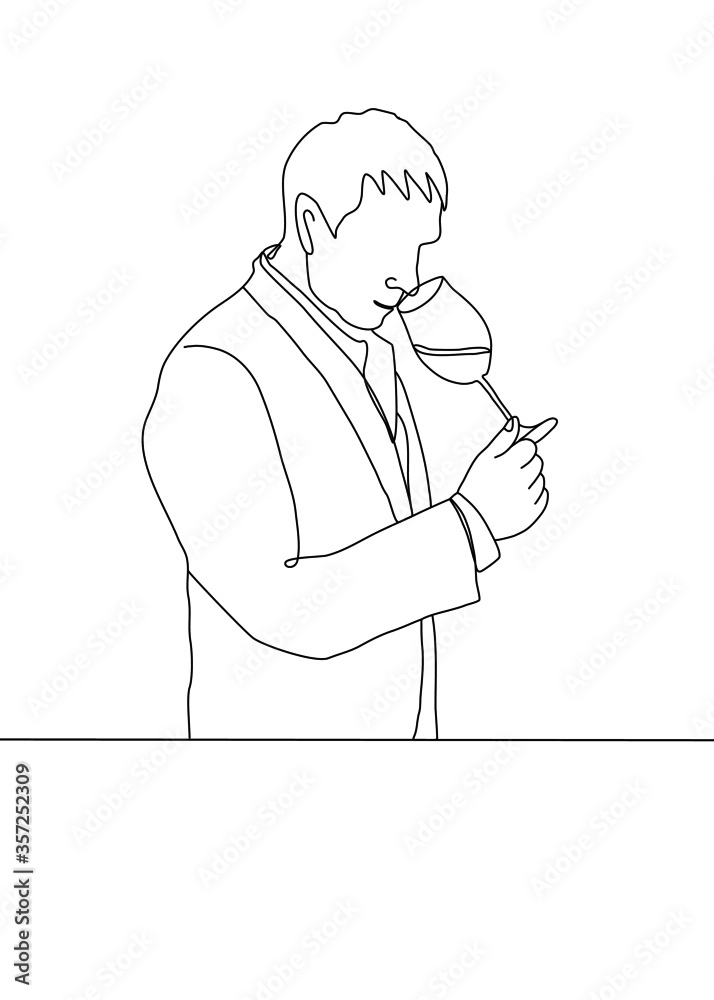 Obraz premium One continuous line drawing, cheering, holding a glass of win.