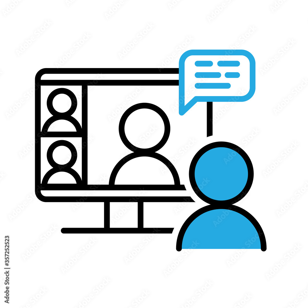 Video chat conference icon. People on computer screen. Home office. Digital communication. Internet teaching media. Video chat conference icon. People on computer screen. Home office. Digital communication. Internet teaching media.