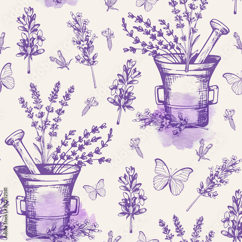 Vintage seamless pattern with lavender flowers