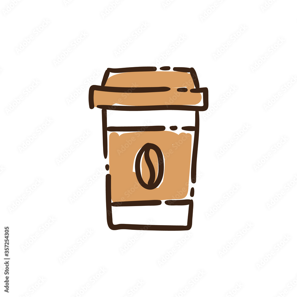 Disposal Paper Coffee cup in doodle style, hand drawn cardboard cup. Coffee shop icon. Disposal Paper Coffee cup in doodle style, hand drawn cardboard cup. Coffee shop icon.