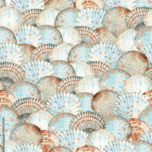 Seamless watercolor pattern with seashells in abstract style for wrappers  notebook covers  textiles and other design.