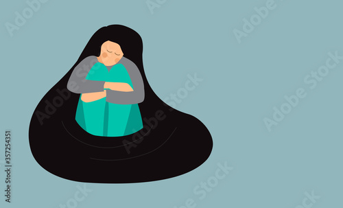 depressed woman wallows in her sad thoughts, sad woman sitting on the floor, vector illustration