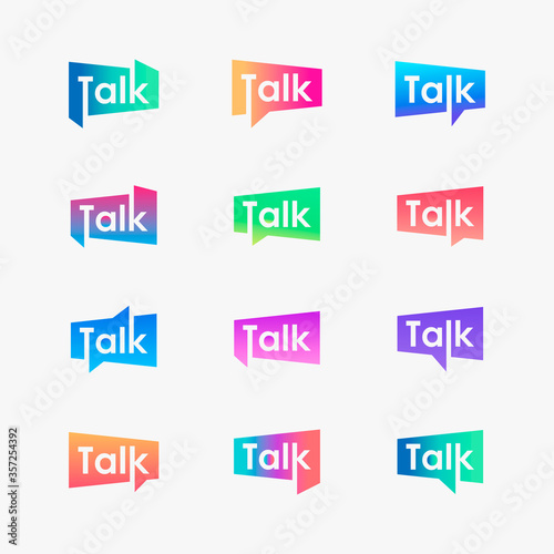 set of talk lettering with bubble logo. chat, speak, logo template. talk vector logotype design template.